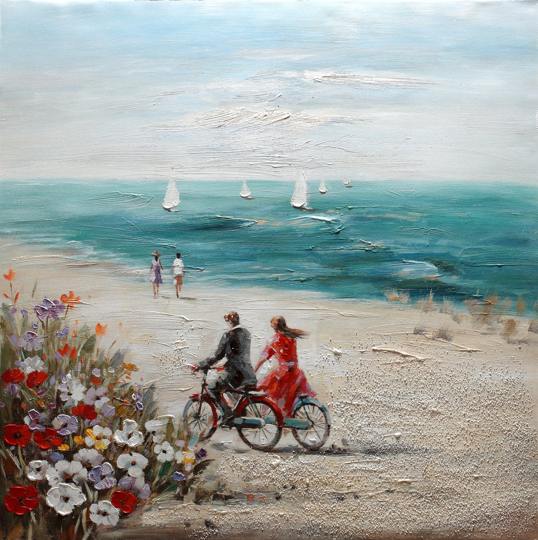 Pyöräilijät rannalla 100 x 100 cm