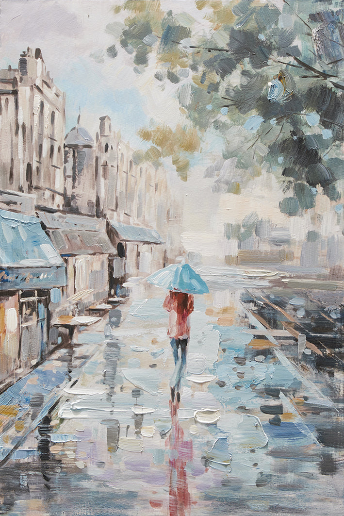 Jalankulkija sateenvarjon kanssa 60 x 90 cm