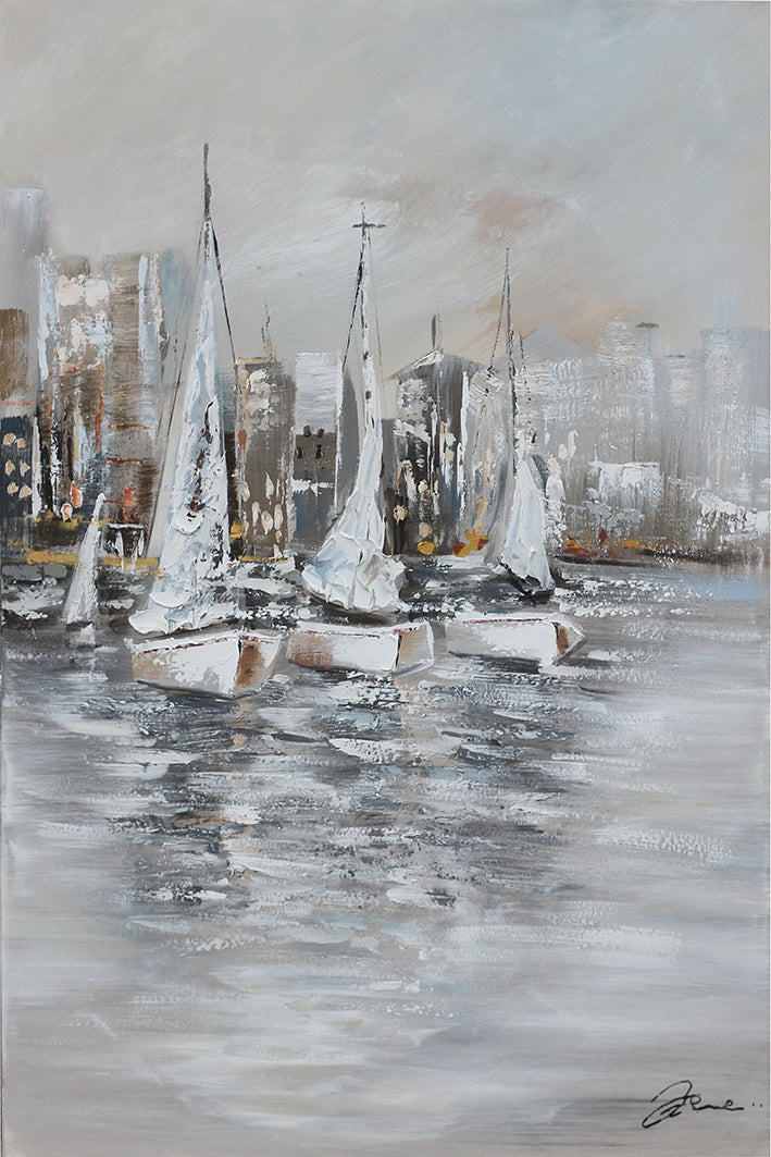 Valkoiset purjeveneet satamassa 60 x 90 cm