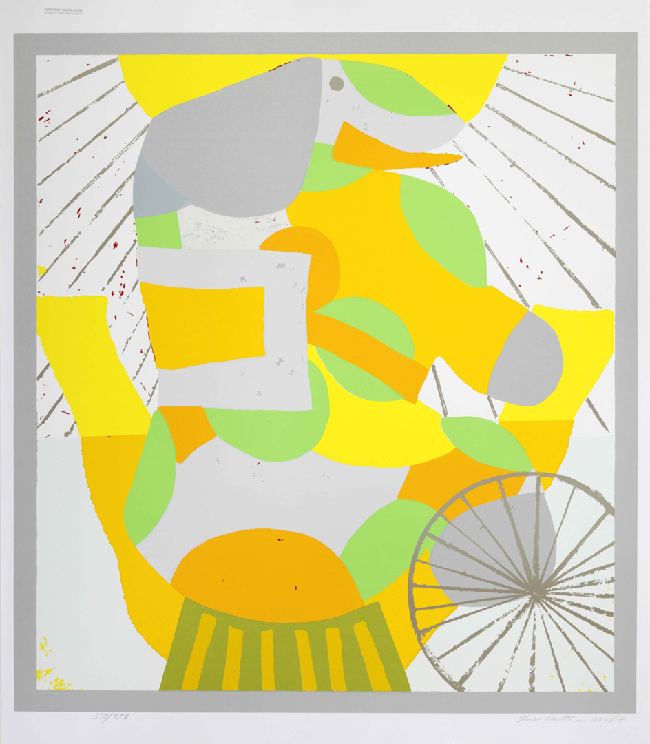 Lasse Marttinen - Pyöräilevä elefantti, numeroitu serigrafia